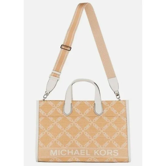 Michael Kors Gigi Large Logo Tote Grab Signature HandBag Natural / White NWT - Picture 3 of 7